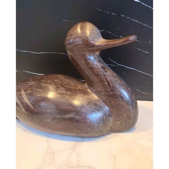 Ironwood Duck Figurine Carved Handcrafted 9.5"x3.25" Dark Grain Mallard EUC - Picture 2 of 11